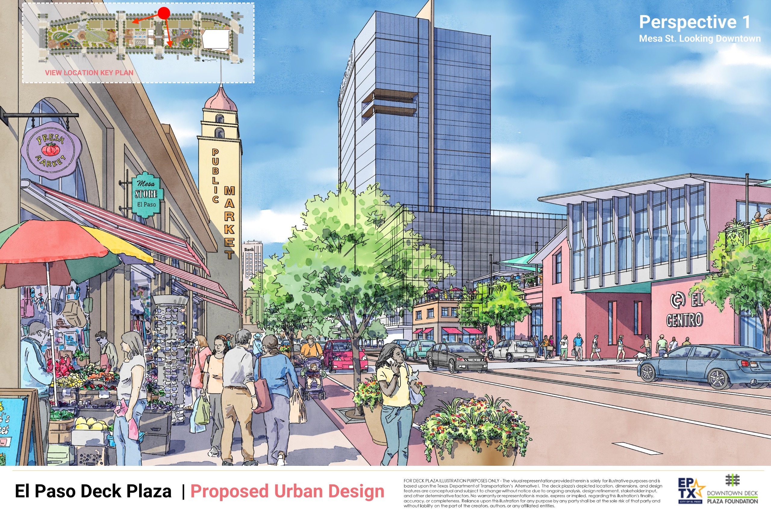 Perspective 1 of proposed market within the deck park