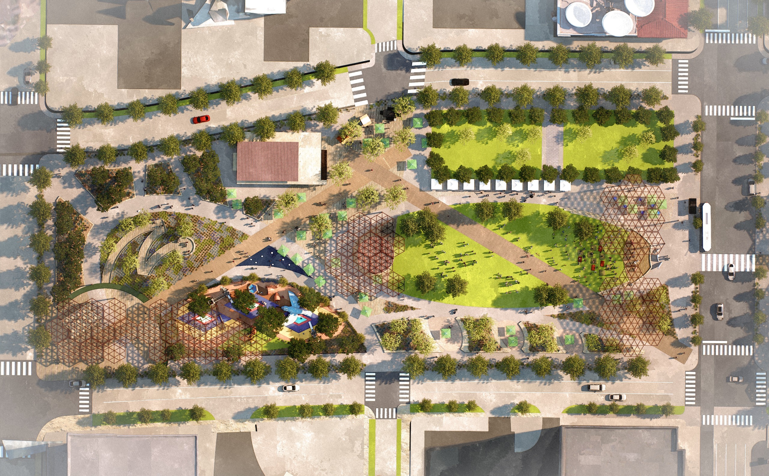 Rendering of proposed Deck Plaza, Santa Fe St. to Oregon St.